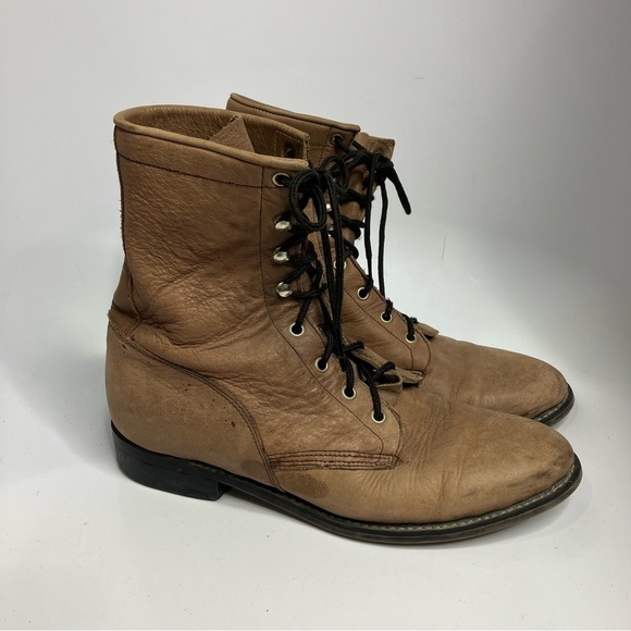 Tan leather lace‎ up boots riding boots approximately size 9.5/10 - Picture 1 of 8